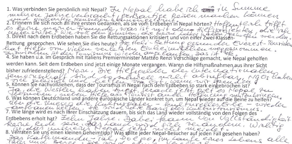 Interwie mit Reinhold Messner in seiner originalen Handschrift