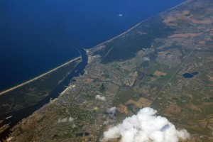 Blick über Klaipeda und einen Teil der litauischen Küste