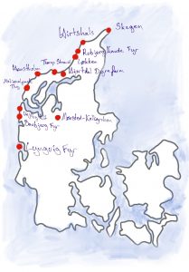 Karte des Roatrips an der Nordsee in Dänemark