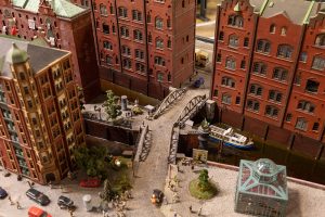 Modell der Speicherstadt im Miniatur Wunderland Hamburg im Maßstab 1:87 bzw H0