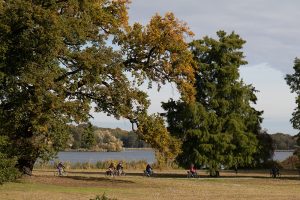 Radtour an der Havel in Potsdam am Schloss Cecilienhof im Herbst